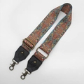 Adjustable wide canvas bag strap with retro mandala pattern and bronze metal hooks - Antique Bronze Hook / No.14 Black Leather