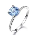 Classic 925 sterling silver ring with oval light blue gemstone and micro-pave diamonds - Size 5 / Round Light Blue Gemstone Style (RUJ065B-1)