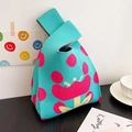 Borsa a nodo in maglia blu per regali di metà autunno con motivi floreali a pois - Blu Dolce Fiore