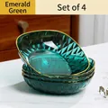 Lot de 4 assiettes à snacks carrées vert émeraude avec bord doré et texture diamant - Vert Émeraude (4 PC)