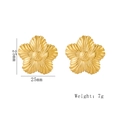 Dettaglio orecchini a fiore dorati da 25mm con trama radiale e specifiche di peso 7g - Stile Petalo / Oro