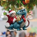 Christmas tree ornament featuring a blue dragon with Santa baby and golden egg - Blue Baby Dragon with Egg