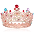 Luxury Baroque bridal crown with colorful crystals and rose gold alloy floral patterns - Rose Gold/Multicolor Gemstone