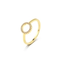 Modischer goldener Ring mit rundem Durchbruch und Zirkonia-Steinen auf weißem Hintergrund - Größe 6 / Gold