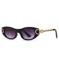 Retro punk oval sunglasses featuring black frames, purple gradient lenses, and gold C-hinge - Black Frame Double Gray Gradient Lens
