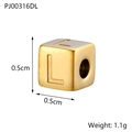 Macro shot of 0.5cm golden cube bead with engraved letter L for DIY jewelry - L / Gold
