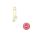 Boucle d'oreille en argent S925 doré avec cristaux de zircon blancs scintillants - Pièce Unique / Or - Double Goutte d'Eau