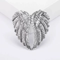 Vintage silver heart-shaped angel wings brooch with sparkling rhinestones for apparel - Rhinestone Angel Wings Heart / Silver