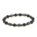 Polished black gemstone beads and silver hematite cylinder beads stretch bracelet for men - 4mm Round & 6mm Glossy Onyx