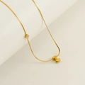 Golden bubble letter I pendant necklace with zircon stone and thin flat chain - Letter I