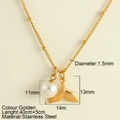 Gold stainless steel necklace featuring a 11mm pearl and a 14mm mermaid tail pendant - Imitation Pearl + Whale Tail(25201)