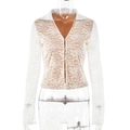 Haut polo élégant en dentelle blanche avec motifs floraux et manches longues évasées - S / Blanc