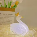 Swan night light with golden crown on white raffia base for desktop decoration - Crown Swan