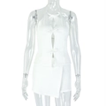 Women's two-piece white halter crop top and bodycon mini skirt set with pleated detail - S / White