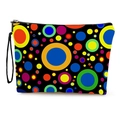 Pochette trucco trapezoidale a pois colorati con cinturino da polso nero su sfondo bianco - 17*25cm (Lino) con Cinturino / Stile a Pois Multicolore (SN-028)
