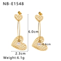 Detailed dimensions of gold hollow heart earrings with pearl drops and measurement data - Hollow Heart Style (NB-E1548)