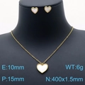 Elegante gouden hartensieradenset met witte parelmoer inleg op een nekmodel - Ketting Oorbel Armband Set / Goud (KS142084-KLX)