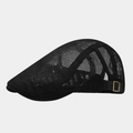 Detail of breathable black mesh fabric and adjustable gold metal buckle on flat cap - Adjustable / Black