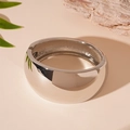 Exaggerated wide silver metal geometric bangle with polished finish and side hinge - Silver Glossy Hinge Bangle