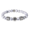Pulsera para hombre de piedra mapa blanca con cilindros plateados y grabado personalizado - 1 Nombre / Howlita