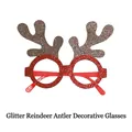 Christmas party glasses with red glitter frames and large brown reindeer antlers - Glitter Large Antlers Glasses (Red Edge)