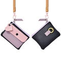 Mini macaron contrast purse in black and lavender with a cute heart pendant and lanyard - Black