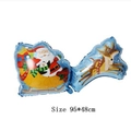 Blue Christmas foil balloon featuring Santa and reindeer, size 95x48cm for party decor - Santa in Reindeer Sleigh