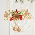 Targa dorata Merry Christmas con fiocco rosso, pigne verdi e sfere glitterate, 50g - Targa con Lettere Merry Christmas Oro (Stile I)
