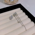 Elegant silver bow earrings with sparkling rhinestones and long tassel on velvet box - Rhinestone Butterfly Ear Hook Tassel (HSLA512 Silver)