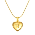 Golden heart pendant necklace with engraved letter R and elegant snake chain - Heart Letter R (S-P151-R)
