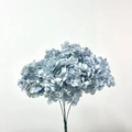Detailed close-up of blue artificial hydrangea petals and stem with soft studio lighting - Fog Blue