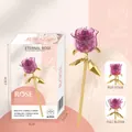 DIY purple building block rose with golden stem and transparent petals in gift box - 260-10 Single Crystal Pink Rose / Color Box