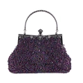 Dettaglio della borsa da sera con perline iridescenti e chiusura in metallo vintage - Viola Minerale