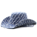 Cappello da cowboy in denim bicolore blu e bianco con frange e cordino regolabile - M(56-58cm) / Twill di Denim