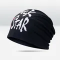 Black beanie hat featuring Rock Star graffiti print and premium knit texture - STAR Style / Black