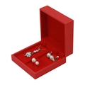 Elegant red square jewelry box featuring a matching white pearl necklace and earring set - Red; Three-piece Set Box 9×9×4cm