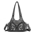Fashionable dark gray soft PU leather tote bag with functional pockets and shoulder strap - Gray