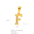 Pendentif lettre F en acier inoxydable plaqué or 18 carats avec trois zircons blancs - Lettre F