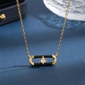 Luxury gold necklace with black enamel rectangular pendant and octagonal star zircon stone - Black Necklace