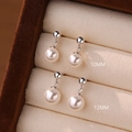 Eleganti orecchini con perle bianche da 10mm e 12mm con ganci in argento e scatola - Argento 925 / 10mm Perla Artificiale / Oro Bianco-10mm/Modello Corto (E5206)