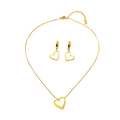 Elegante gouden titanium stalen sieradenset met witte hartvormige ketting en oorbellen - Ketting en oorbellen set / Gouden Zwarte Schelp Hart