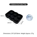 Detailed dimensions of 6-cavity black silicone ice ball mold and spheres - 6 Cavity Ice Ball Maker / With Funnel / Black