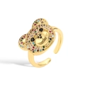 Macro shot of gold adjustable ring featuring a teddy bear head with colorful gemstones - Gold Multicolor Zirconia (Bear Head Style)