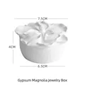 White magnolia flower plaster jewelry box with lid for ring and earring display - Gypsum Magnolia Jewelry Box