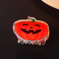 Pince à cheveux citrouille orange avec effet laser pour un look festif d'Halloween - Grande Citrouille Drôle Iridescente