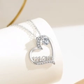 Elegante S925 zilveren Mom hart hanger ketting met kristallen op wit display standaard - 925 zilver / Witte Strass (DY868)