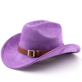 Détail d'un chapeau en daim violet avec bande en cuir tressé et boucle en métal argenté - M(56-58cm) / Violet Taro