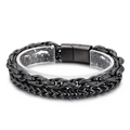 Pulsera de hombre en cuero trenzado y cadena metálica con cierre magnético negro - 22cm / Negro