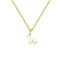 Gold plated box chain necklace featuring a cursive letter U pendant with small heart - Letter U (XL-82-4)