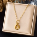 Gold plated interlocking triple circle pendant necklace with paperclip chain in jewelry box - Interlocked Three Rings Paperclip Chain Style (N4092)